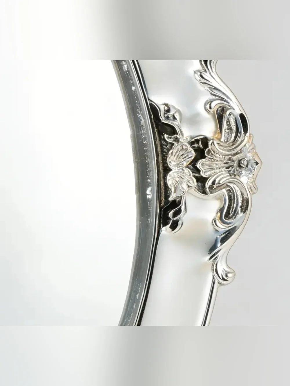 Ornate Silver Tone Oval Table Mirror